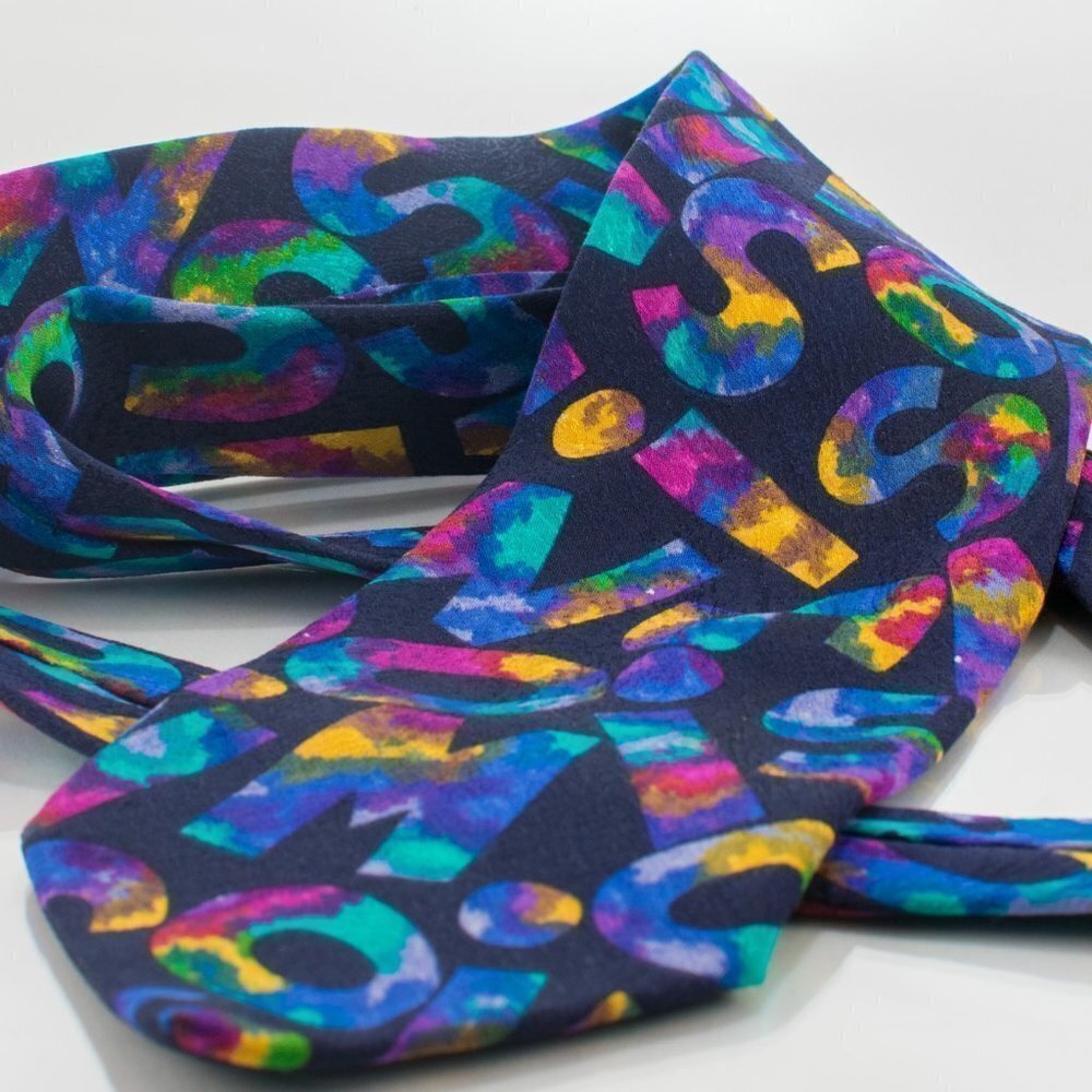VINTAGE Silk Tie - Multicolor Letter Jumble Pattern | Missoni - Picture 4 of 6